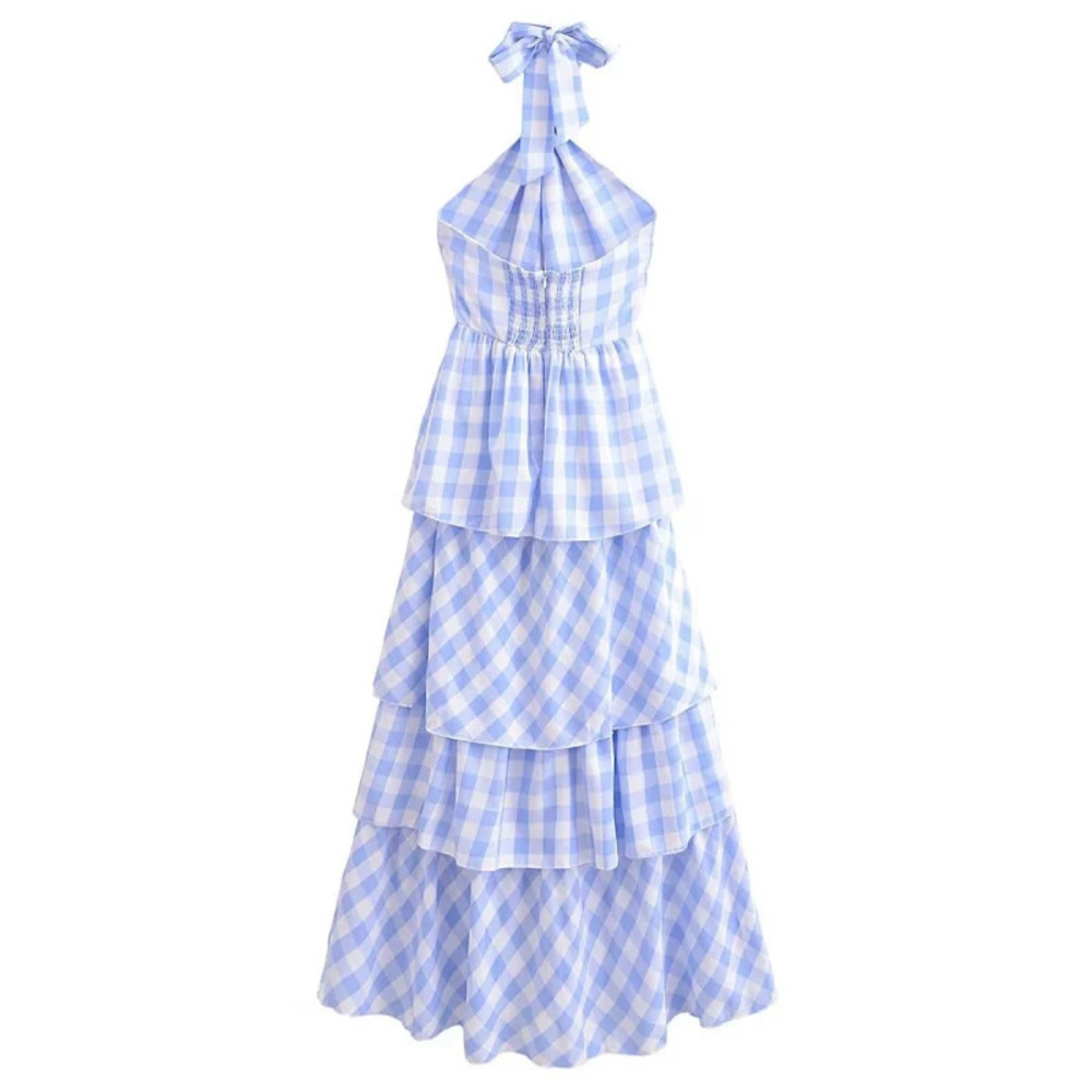 ZARA Blue Plaid Halter Neck Loose Fit Dress